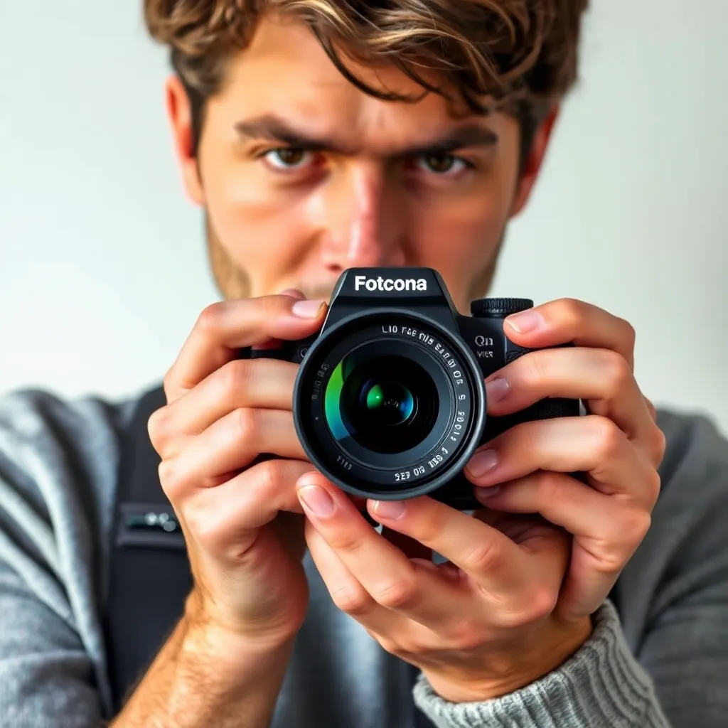 Fotograf arbeitet im zeitgemäßen Studio mit Profikamera und Lichttechnik