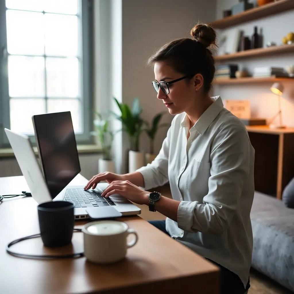 Modernes Homeoffice mit ergonomischem Arbeitsplatz und Gartenblick