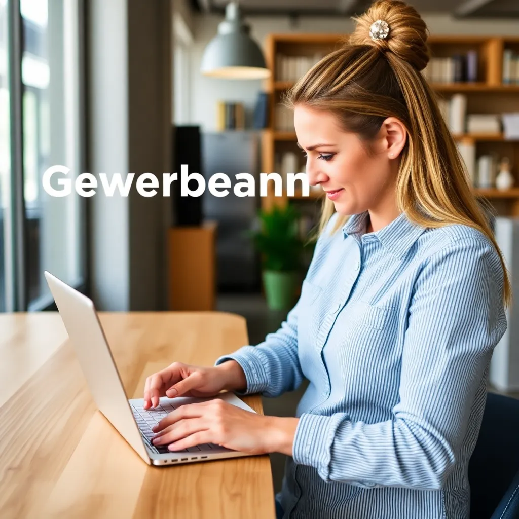 Arbeitsplatz mit Gewerbeanmeldung und Unterlagen im modernen Homeoffice