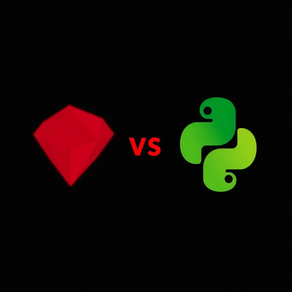 Zwei Software-Entwicklerteams arbeiten nebeneinander, eines mit Django und eines mit Ruby on Rails in einem modernen Büro.