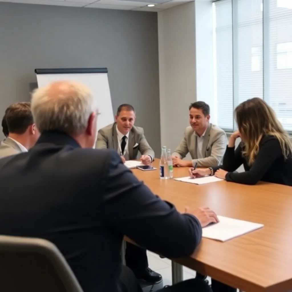 Professionelles Meeting mit Protokollführung in modernem Konferenzraum