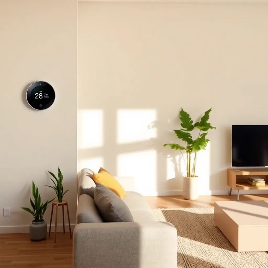 Modernes Wohnzimmer mit Tado Thermostat und natürlichem Sonnenlicht