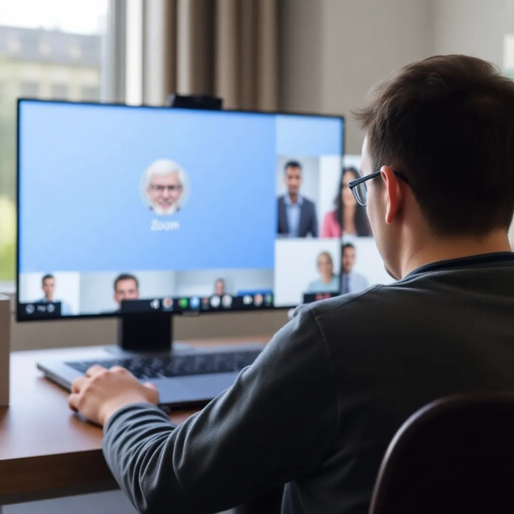 Zoom Videokonferenz und Jitsi Meeting im modernen Office.